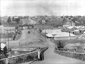 View looking east from Constitution Hill showing Parnell Railway Bridge, 1903.